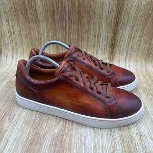 Magnanni Costa Lo Leather Men's 8 Shoes Sneakers Cognac Brown Hand Painted 22108